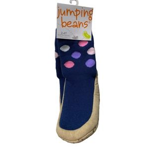 Jumping Bean Toddler Slipper Socks, 2T-4T NWT Navy Blue with polka dots